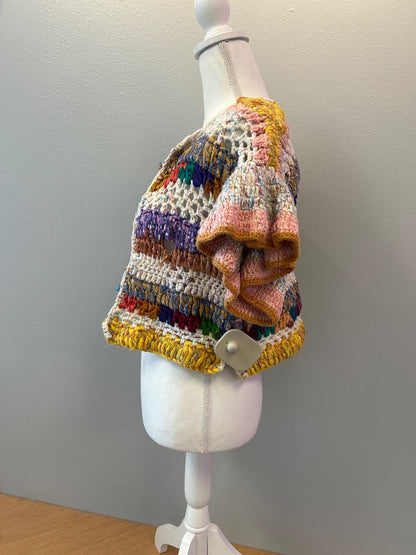 Anthropologie XS/S Multi hand-crocheted colorful open SS cardi