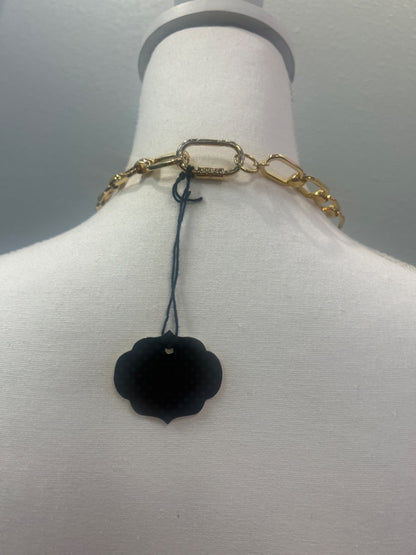 Trina Turk  Gold open link chain w/gold cube & Pink stones, multiple tiny chains tassle Necklace Gold