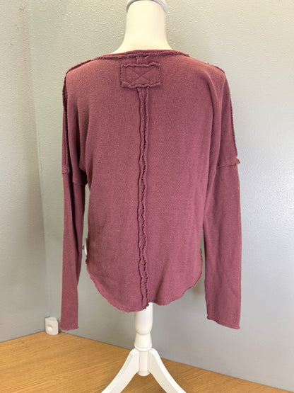 We The Free L Pink thick knit vneck LS