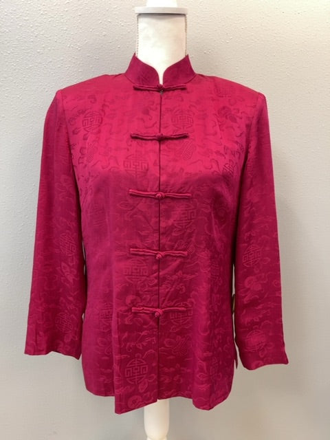 NO BRAND S Pink SILK kimono top w/ toggle buttons/collar
