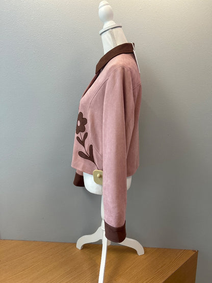 Polagram S Pink/Brown NWT Faux Suede flower front