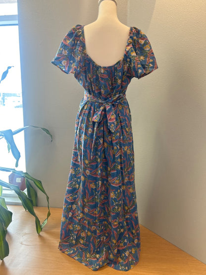 Emerson Fry L Blue /pink/yellow floral puff sleeve maxi w/ belt