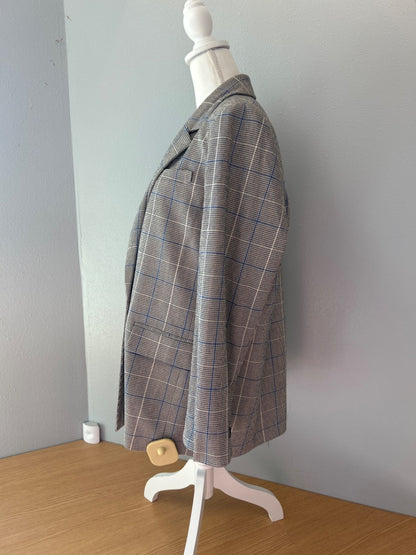 Madewell L Tan /blue/BLK PLAID 1 BTTN BLAZER nwot