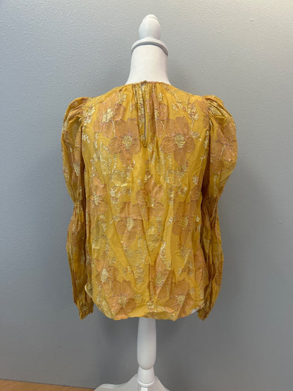 Ulla Johnson S Yellow sparkly floral puff sleeve silk blend
