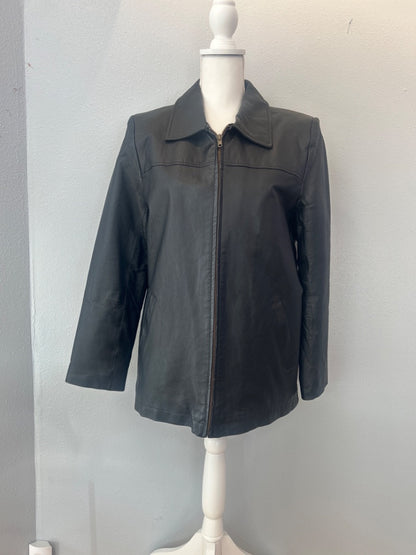 quiality gino leather M Black genuine leather longer full zip collared jacket