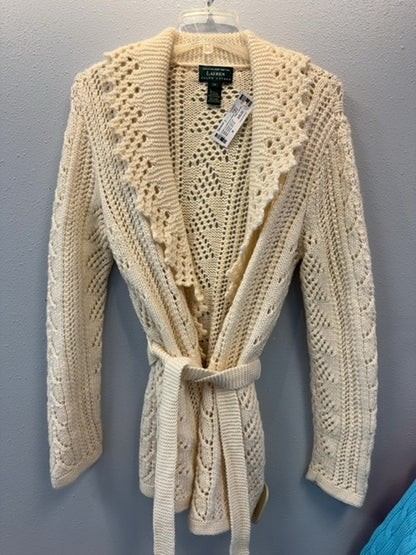 Ralph Lauren M Cream LS Hand Knit WOOL w/belt