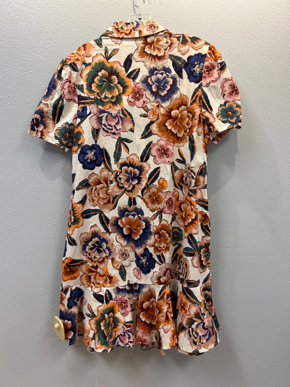 joie M White/orange SS buttons floral NWT