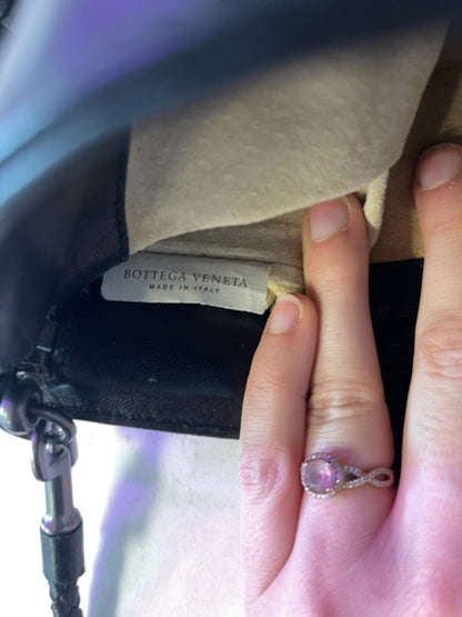 Bottega Veneta  Black Woven Leather Mini Baugette