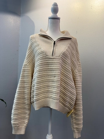 Marine Layer XL Tan holey knit 1/4 zip sweatshirt NWT