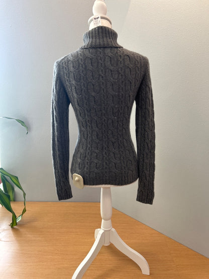 Autumn Cashmere M Grey CASHMERE LS Cable Turtleneck