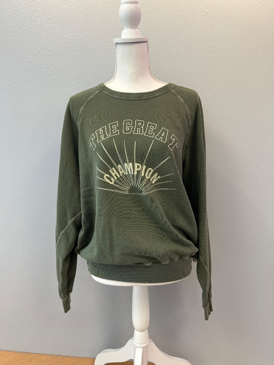 The Great L Green crewneck "the great champion" sun graphic