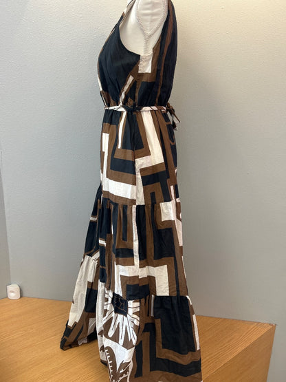 civico 51 L brown/tan/black v neck geo pattern tiered