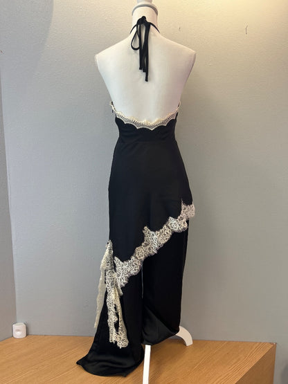 SkyLar Rose S Black Silky Halterneck w/lace trim