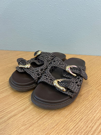 joie 6.5 Brown braided 2 strap sandals w/ /gold hardware