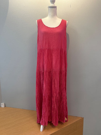 Eileen Fisher L Pink SILK crinkly pleated sleeveless maxi dress