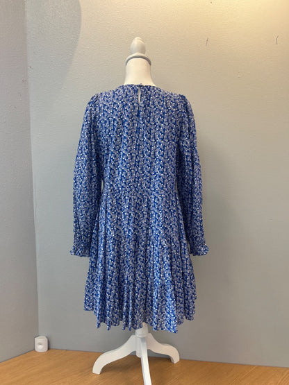 & Other Stories S Blue /WTE floral LS short dress w/ tie waist/back keyhole