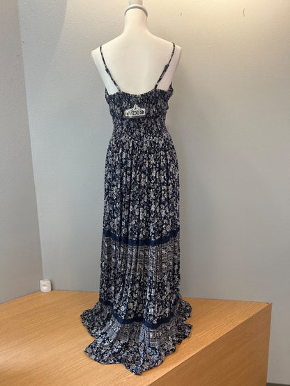 Angie L Blue floral sleeveless maxi w/ ruching NWT