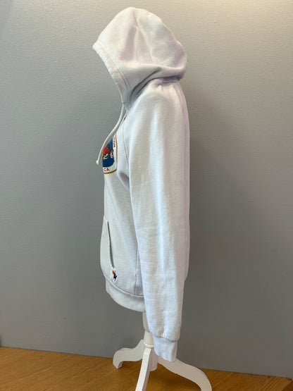 Aviator Nation M White full zip hoodie w/ surfer logo (as is pilling)
