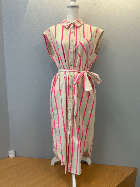 Entro M cream/pink NWT Stripe slvless bttnup