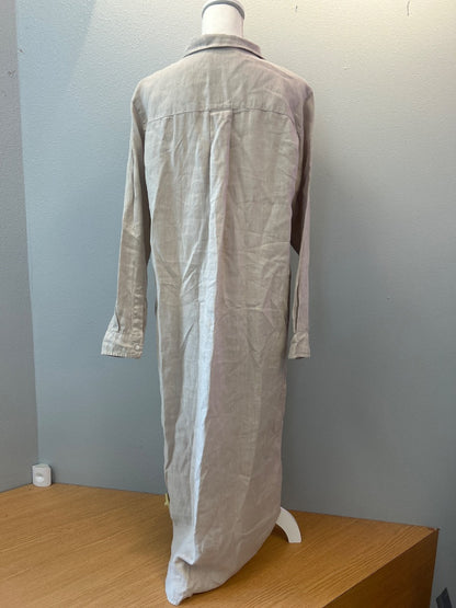 Frank & Eileen M Tan linen LS collared bttn up maxi dress