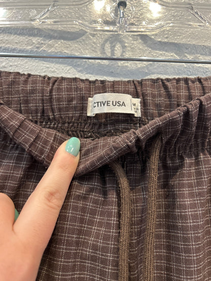 Active USA M Brown plaid wide leg pant w/ WTE stripe