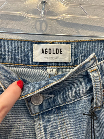 Agolde 00 Light Wash Denim mini skirt w/ assymetrical fly NWT