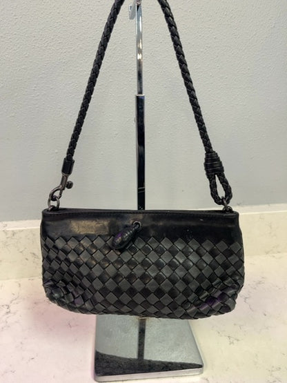 Bottega Veneta  Black Woven Leather Mini Baugette