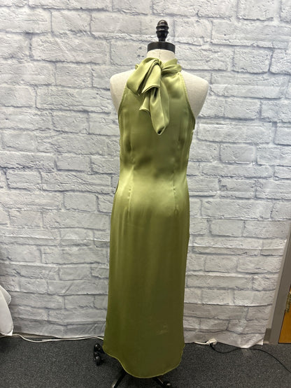 pretty lavish 6 Green satin sleevless maxi w/ neck scarf/tie