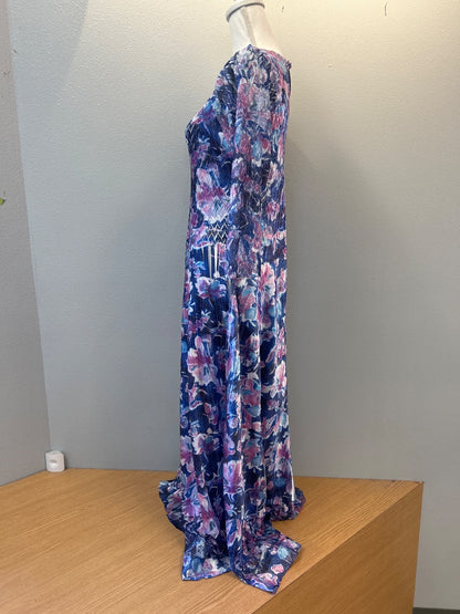komarov XL Blue /purple patterned crinkly LS maxi NWT
