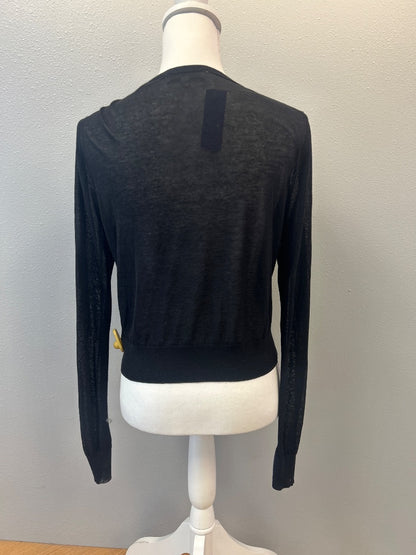 White & Warren M Black cotton blend classic cardi