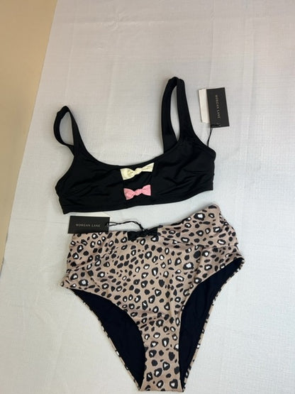 Morgan Lane size S Leopard bottom Black bow top Bikini