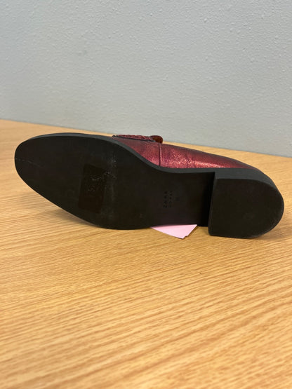 Zara 8 Red metallic leather slip on loafers NWT