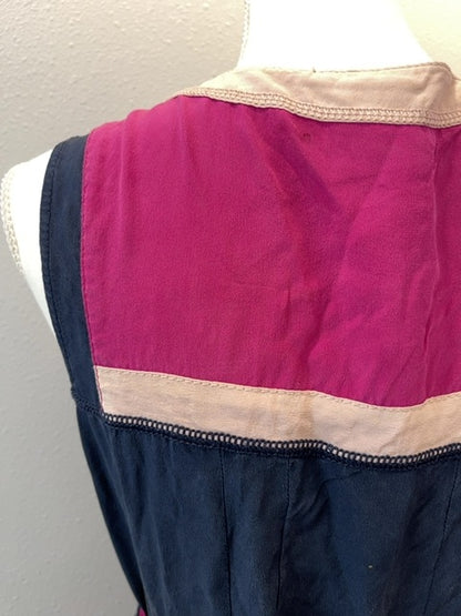Tory Burch 10 Blue/Pink SILK Color Block w/belt