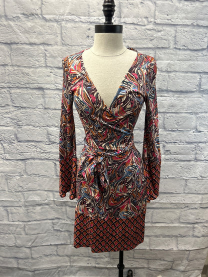 diane von furstenberg 4 Pink/Purple BLK wrap dress sleeveless