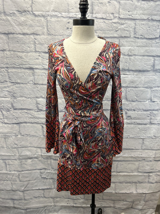 diane von furstenberg 4 Pink/Purple BLK wrap dress sleeveless