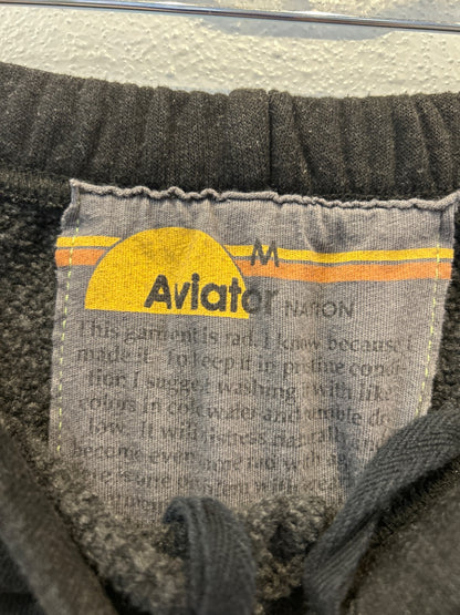 Aviator Nation M Black joggers w/ purple and blue stripes (as is pilling)
