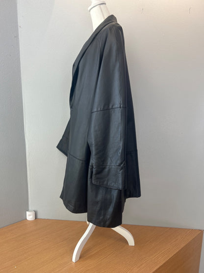 Venezia 3X Black genuine leather midi jacket w/ buttons/collar