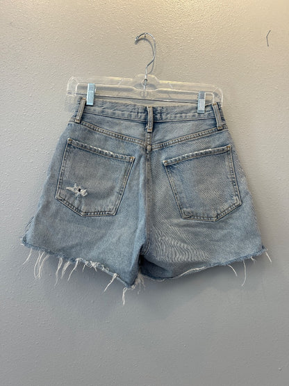Agolde 0 Light Wash Denim bttn fly distressed shorts