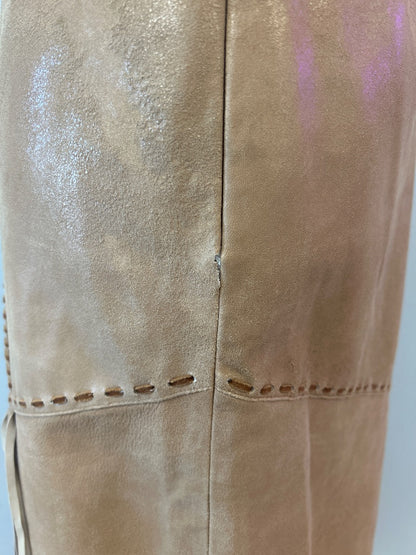 Double D Ranch 10 Tan Gen. leather midi skirt w/ stitching/fringe