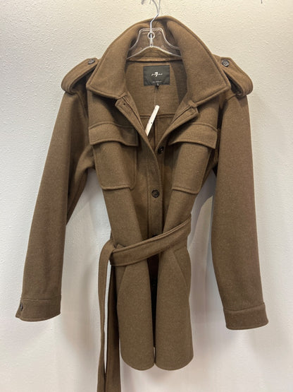 7 For All Mankind M Brown Midi peacoat JACKET w/ belt/collar
