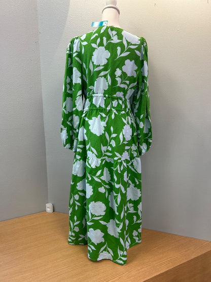 Kate Spade x Target M Green /blue floral LS maxi w/ front ties/elastic waist