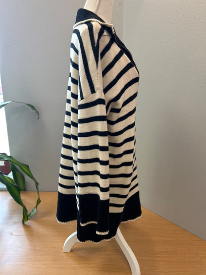 Blu Pepper L White /BLK knit 1/4 zip striped mini dress NWT