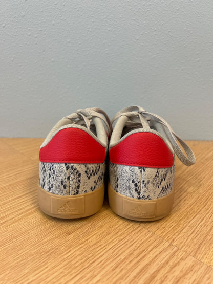 Adidas 7.5 Tan snakeskin lace up sneaker w/ red stripes