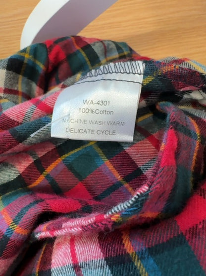 Kiel James Patrick XS Red/Green Plaid Flannel LS Belted bttnfrnt