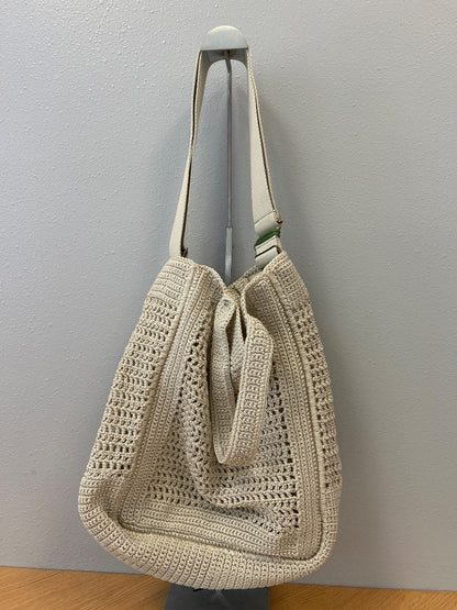 The Sak  Tan Crochet Tote w/fruits