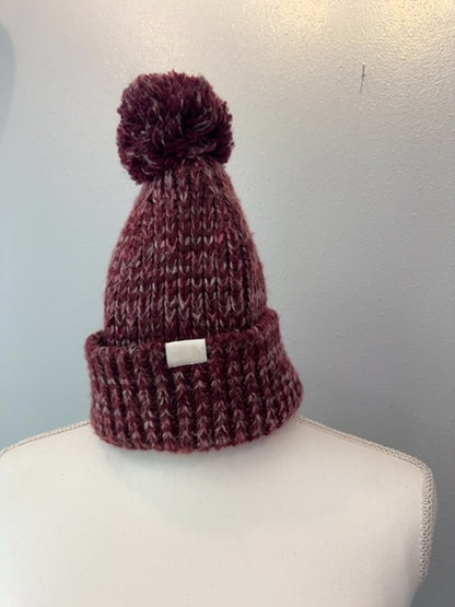 The North Face  Red chunky knit stocking cap w/ pom pom