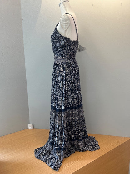 Angie L Blue floral sleeveless maxi w/ ruching NWT
