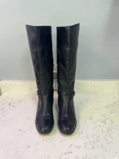 Coach 8 Black leather knee high riding boots w/ buckle