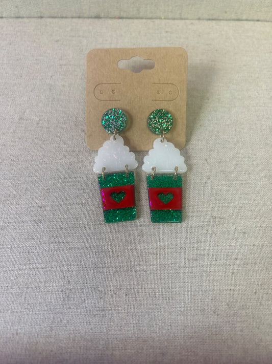 NO BRAND Green Green/Red Glitter w/ Heart Cutout, "Whipped Cream" Topped Drink