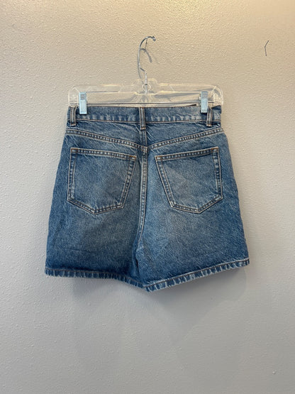 Reformation 0 Mid Wash Denim bttn fly shorts